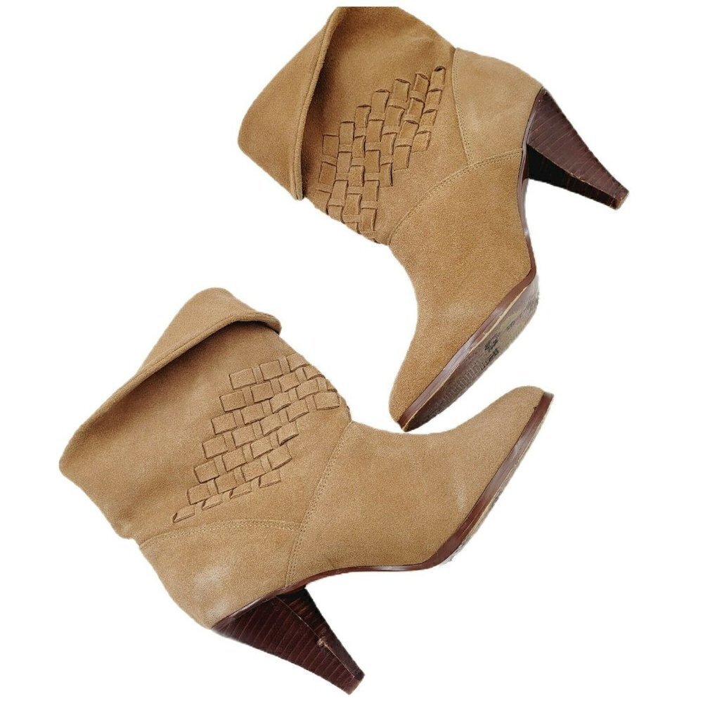 Farylrobin Ankle Boots Womens Size 7.5 Brown Suede Booties Weaved Anthropoligie
